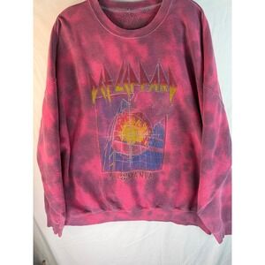 Def Leppard Pyromania Tie Dye Graphic‎ Sweatshirt Pink Purple Mens 2XL Crewneck